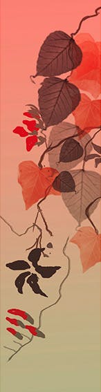 Agnès Saint Pierre - feuilles et fleurs - ocre rose pêche - papier peint - tissu - marque-page