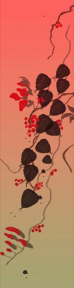 Agnès Saint Pierre - feuilles et baies - ocre rose gris - papier peint - tissu - marque-page