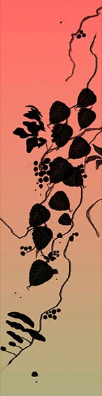 Agnès Saint Pierre - feuilles et baies - ocre rose noir - papier peint - tissu - marque-page