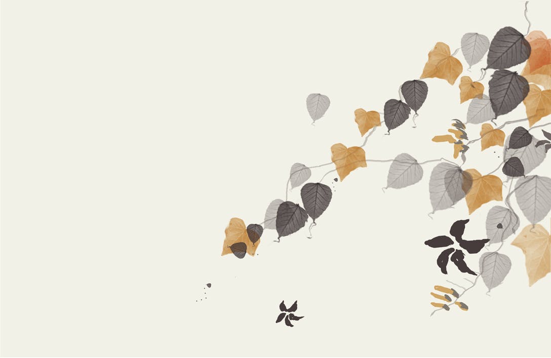 Agnès Saint Pierre - feuilles et fleurs tombantes - or - papier peint