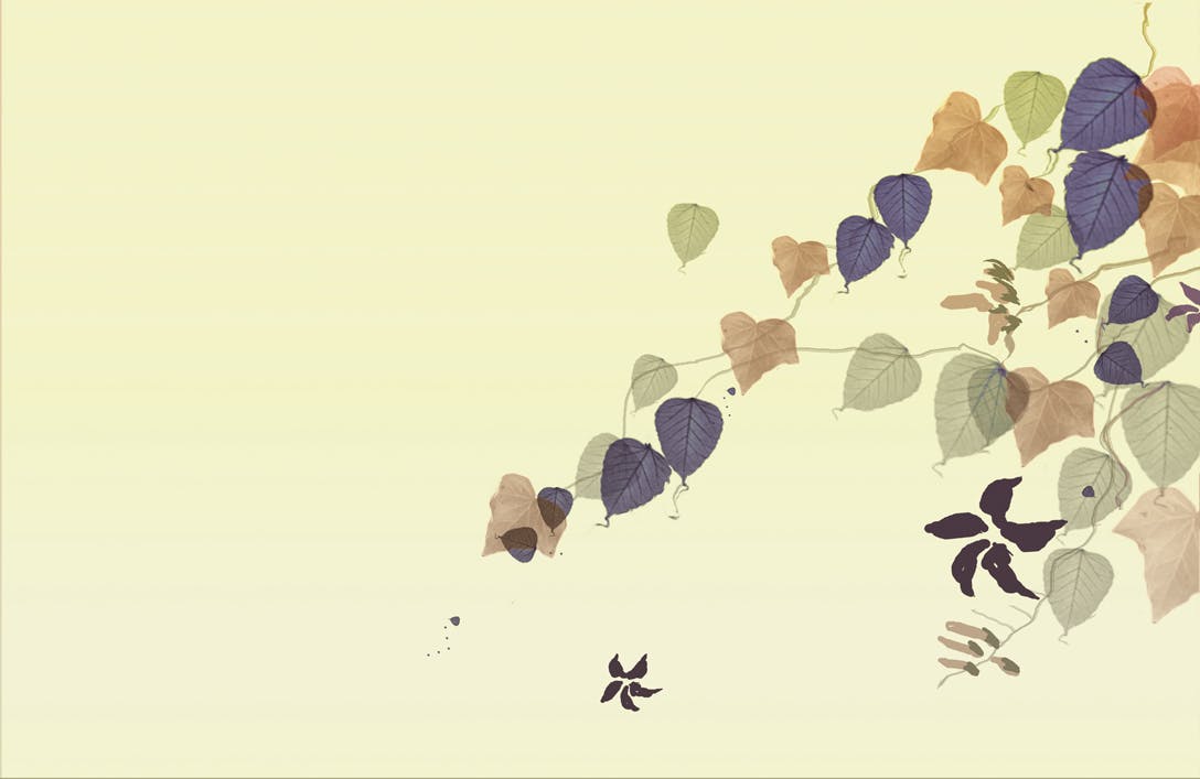 Agnès Saint Pierre - feuilles et fleurs tombantes - raisin - papier peint