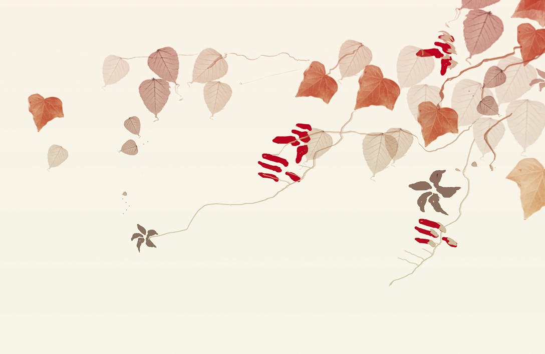 Agnès Saint Pierre - feuilles et fleurs - pêche de vigne - papier peint